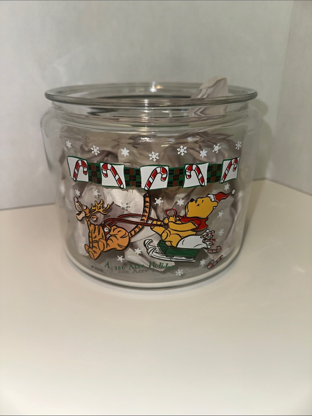 Vintage Winnie the Pooh Glass Cookie Jar with out lid ( no lid) 6”